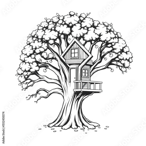 A treehouse built in an ancient elm