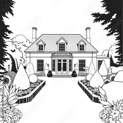 A summer house overlooking formal English gardens
