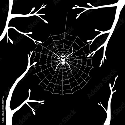 A spider spinning an intricate web between branche...