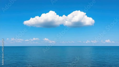 Wallpaper Mural Minimalist seascape featuring two large white clouds floating over a tranquil, clear blue ocean under a bright sunny sky. Torontodigital.ca
