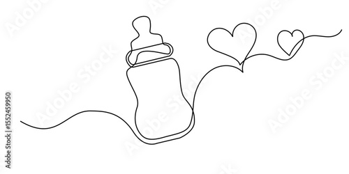 one continuous line baby pacifier.single line art baby milk.isolated white background