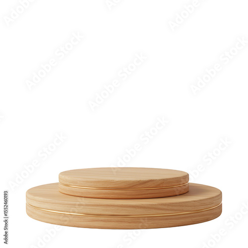 Isolated Podium With Beige And Gold Circular Stages On Transparent Background