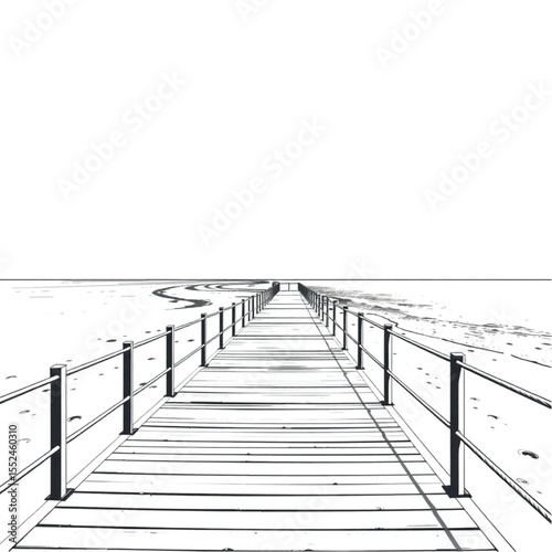 A seaside boardwalk stretching along the sandy wat...