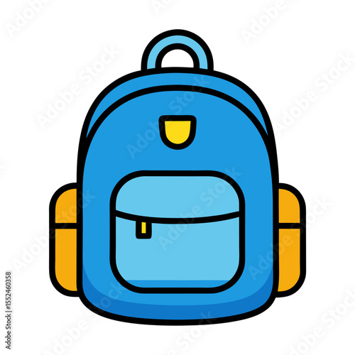 Blue school backpack vector icon on white background.