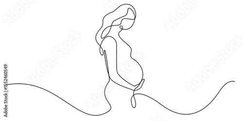 one continuous line of pregnant woman.single line art of pregnant woman holding belly.isolated white background