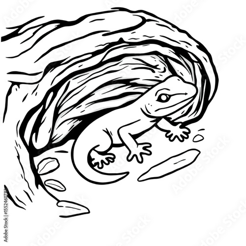 A salamander hiding under a damp rotting log