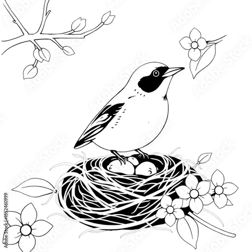 A robin building its nest in early spring