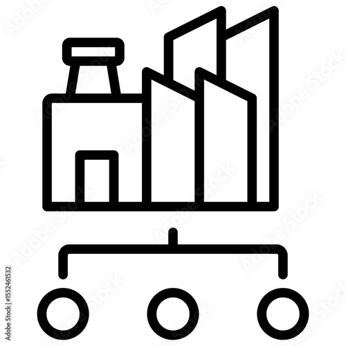 Icon for an industrial facility or company with a production process that produces some output or distribution.