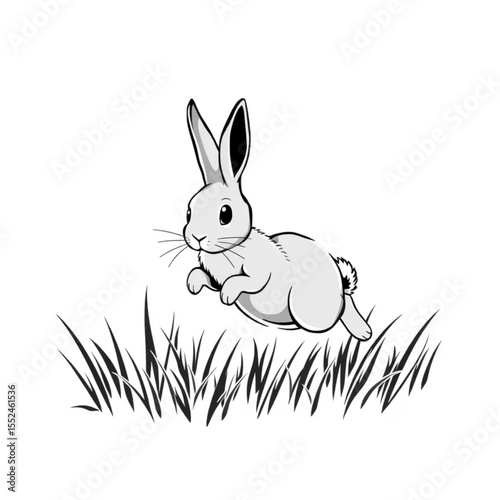 A rabbit hopping through grass heavy with morning ...