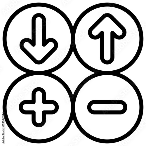 Four mathematically symbol single icon showing positive, negative and arrow functions neatly arranged
