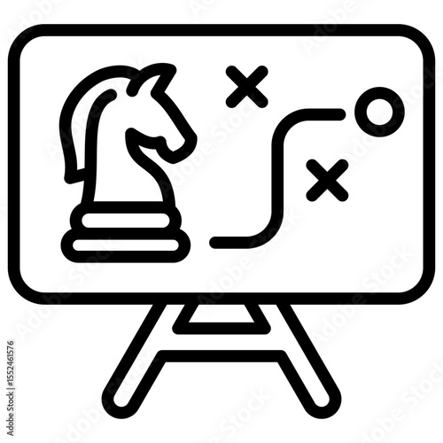 The line art chess knight pawn icon universally symbolizes strategy, maneuvering and tactical thinking.
