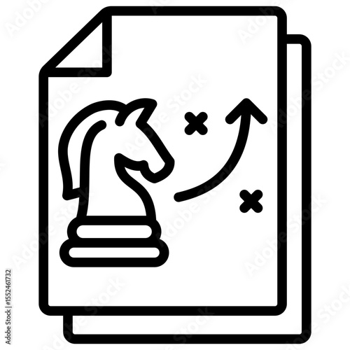 A chess icon with an upward arrow on the background of a document file indicates growth, progress, improvement, or achievement of better results.