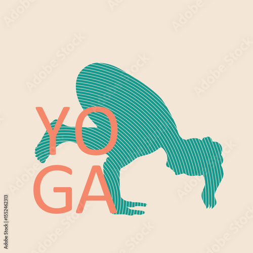Yoga artistic illustration with crane pose silhouette. Vector element for work out T-shirt, poster, social media and other purposes.