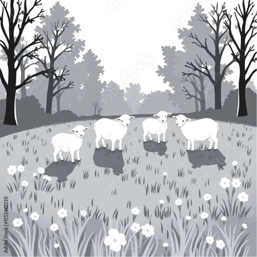A pasture where lambs play in spring sunshine