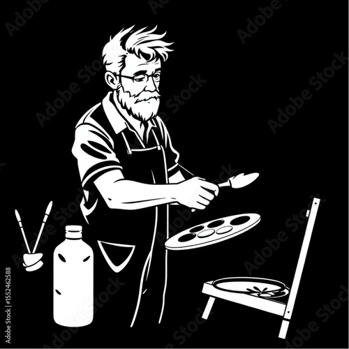 A painter mixing colours on a palette