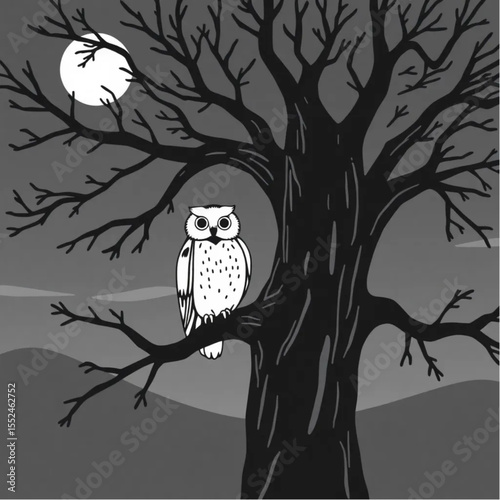 An owl perched silently in an ancient oak at twili...
