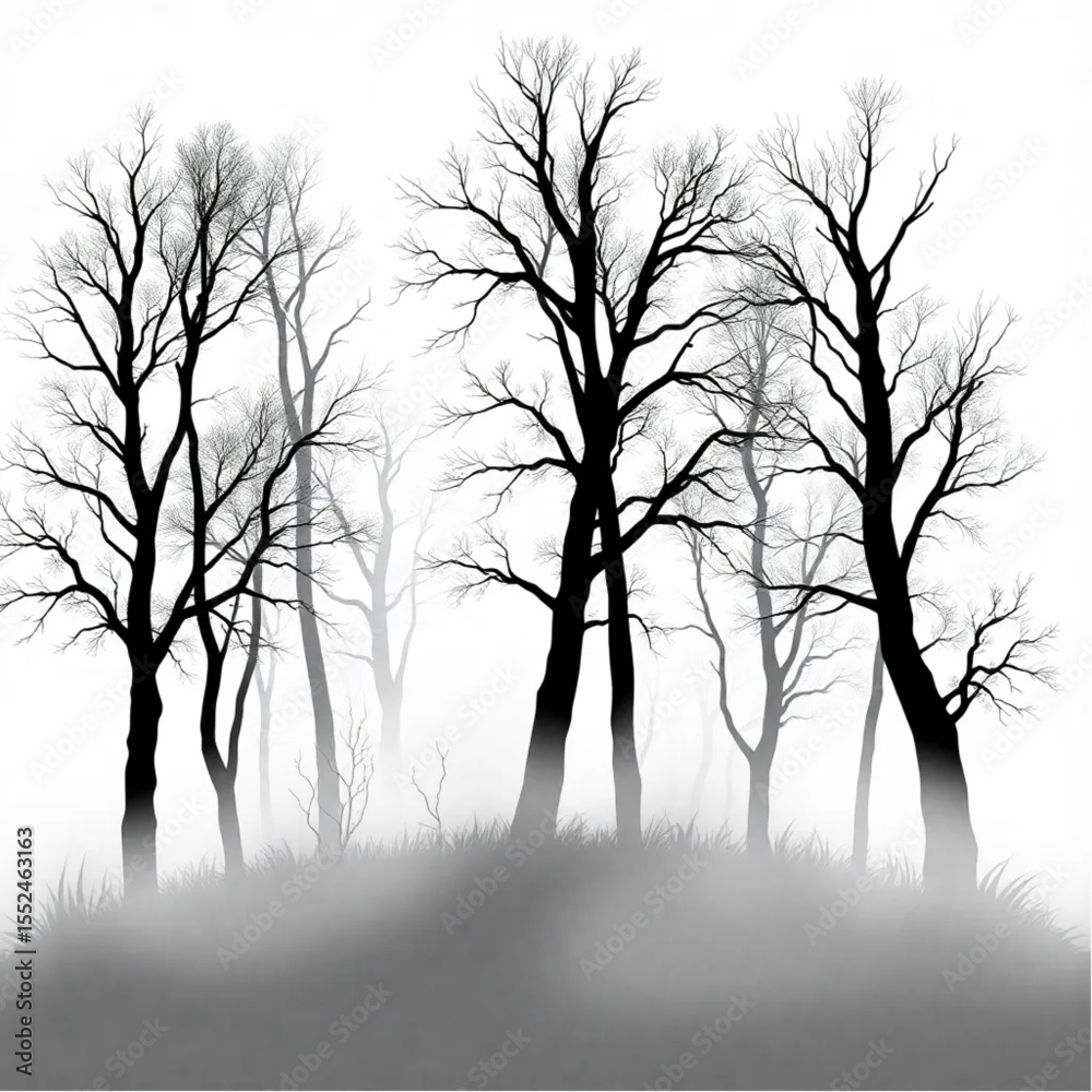 An autumn mist revealing trees like mysterious gho...