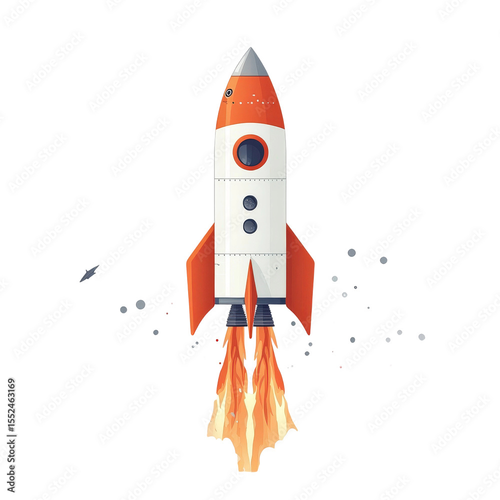 Colorful Cartoon Rocket Launching into Space with Flames and Stars, Symbolizing Adventure, Exploration, and Innovation in a Fun Design Style Colorful Cartoon Rocket Launching into Space with Flames and Stars, Symbolizing Adventure, Exploration, and Innovation in a Fun Design Style