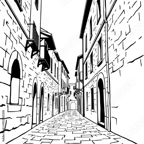 A narrow medieval alley between centuries-old ston...