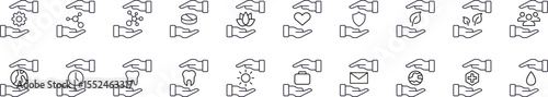 Gift, Charity, Present Outline Simple Icons Bundle. Contains Icons of Globe, Mail, Heart, Nature between Hands for Graphics, Concept, Apps