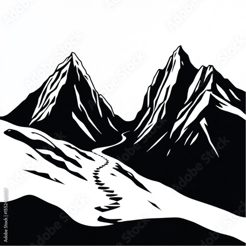 A mountain path winding between towering rocky pea...