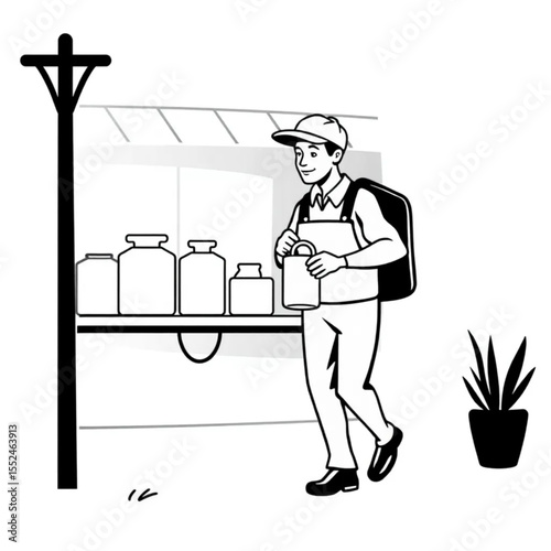 A milkman making his early morning rounds