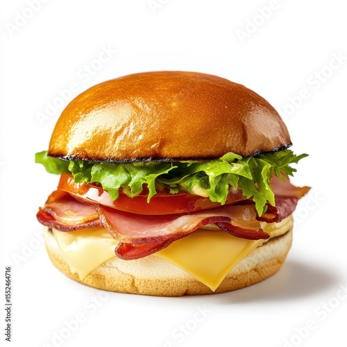 Delicious ham and cheese sandwich with lettuce and tomato isolated on white background