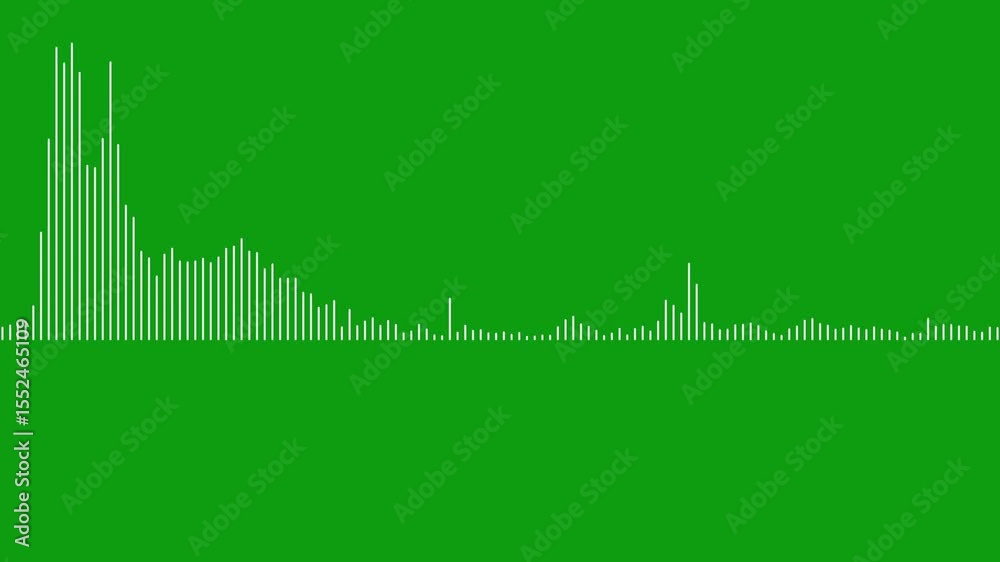 white audio waveform spectrum on chroma key green screen background. Pulsing sound wave pattern animated overlay. abstract music waves oscillation graph. Technology digital signal audio wave spectrum.