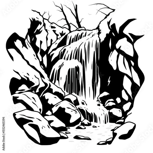 A hidden waterfall cascading down moss-covered roc...