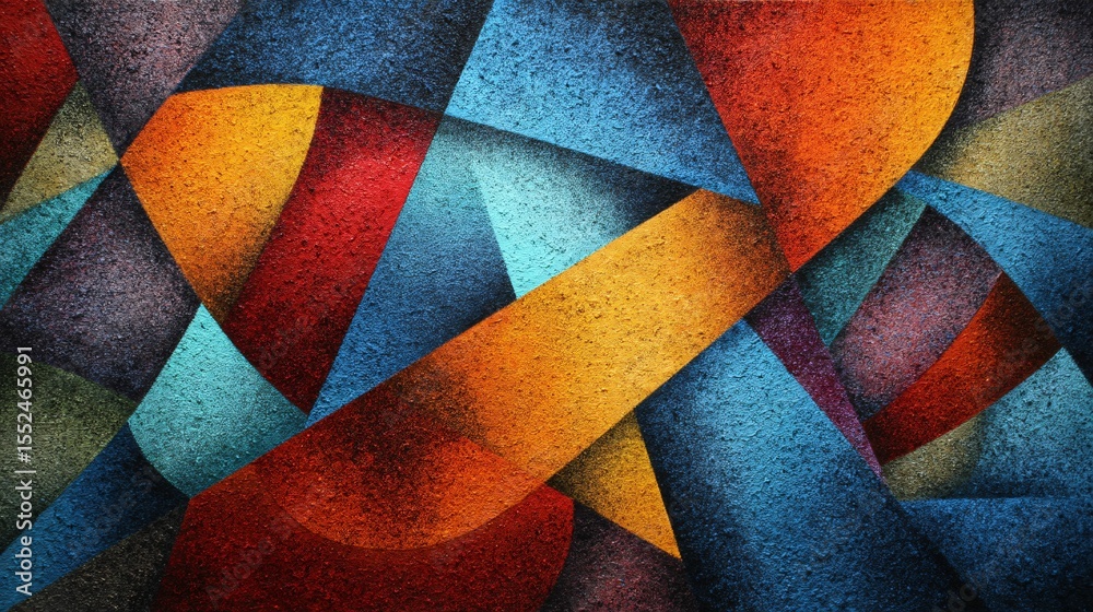Fototapeta premium Bold geometric abstract design featuring contrasting warm and cool colors with sharp angular shapes.