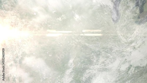 Earth zoom in from space and focus on Lawrence, Kansas, USA. Background for travel intro or blog. Satellite view. 3D style Animation. Images from NASA.