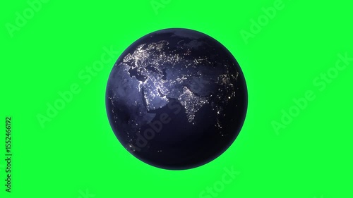 Earth spining loop on green screen background.Earth spin effect