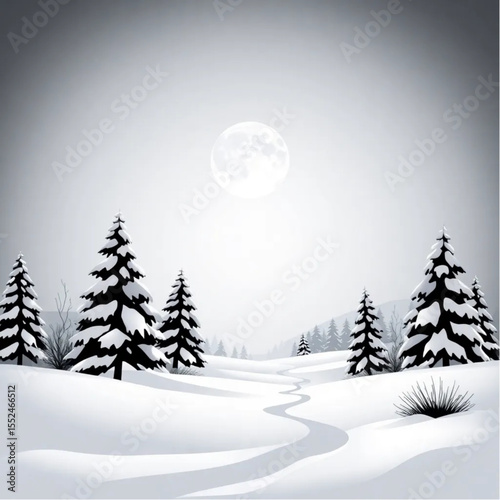 A full moon illuminating a pristine snowy winter l...