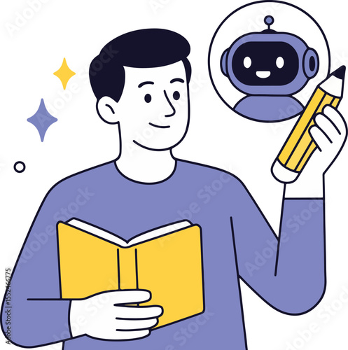 AI Assisted Learning Vector Illustration.