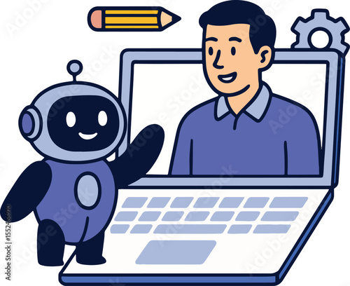 AI Assistant and Online Tutor Vector Illustration.