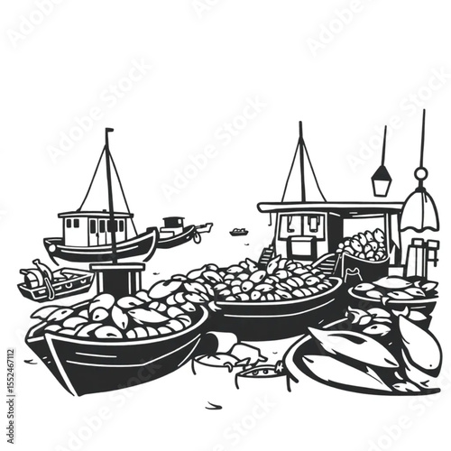 A fish market where boats bring the daily catch