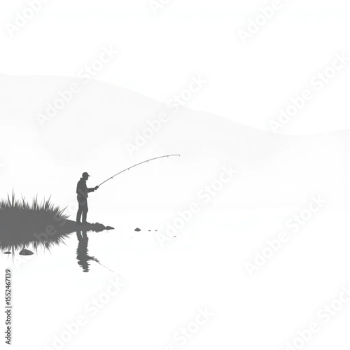 A fisherman casting into misty morning waters