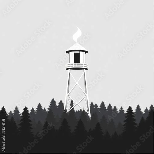 A fire tower standing watchful over dense forest