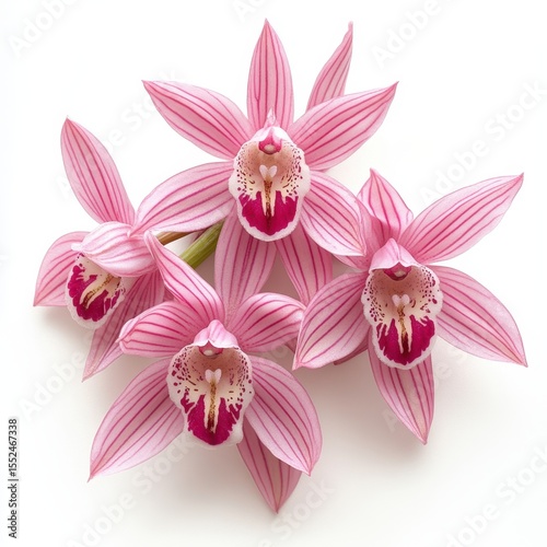 Delicate pink orchid flowers with striped petals isolated on white background