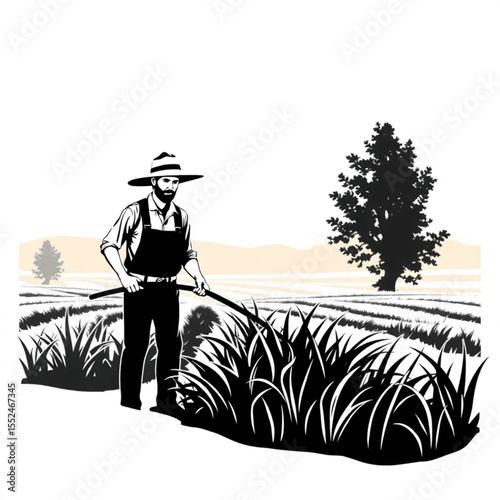 A farmer tending crops in golden morning light