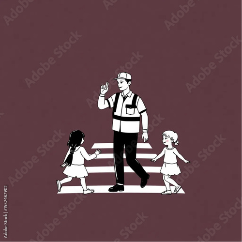 A crossing guard helping children safely across