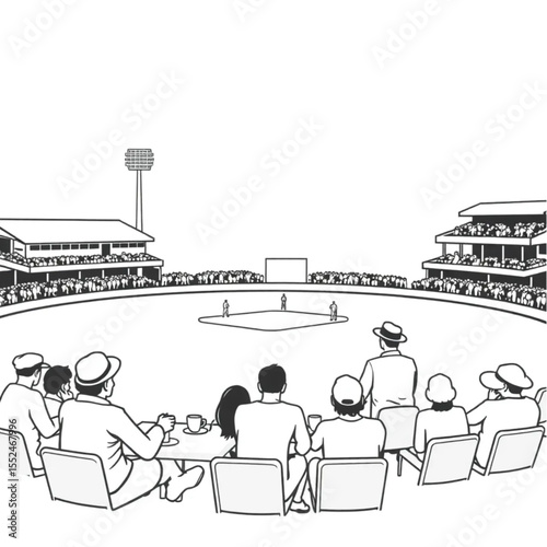 A cricket ground with spectators enjoying afternoo...
