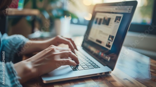 social media online content, freelance worker, working online, content creator, woman using laptop, man reading blog online on computer