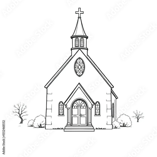 A country church with stained glass windows glowin...