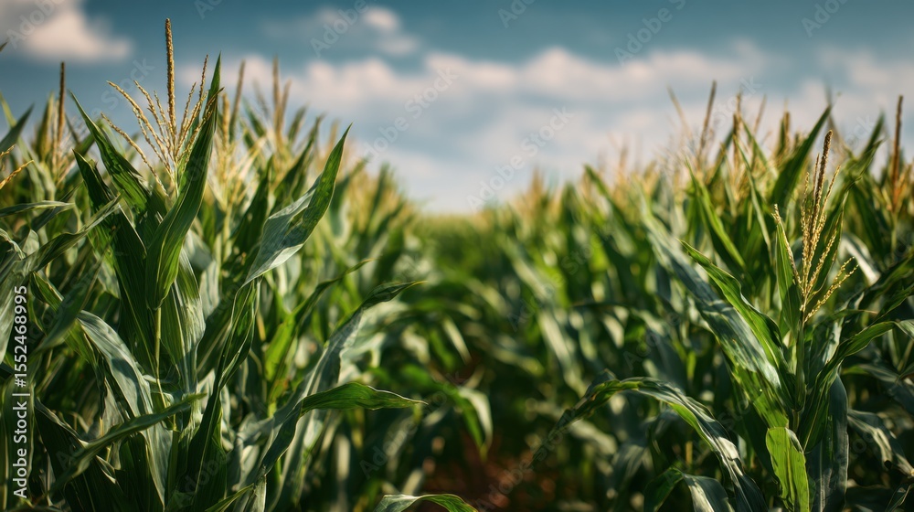 Naklejka premium A Summer Field Of High Growing Green Corn