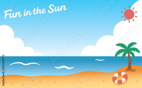 Hand-drawn English Phrase on Seaside Background (Fun in the Sun) 01