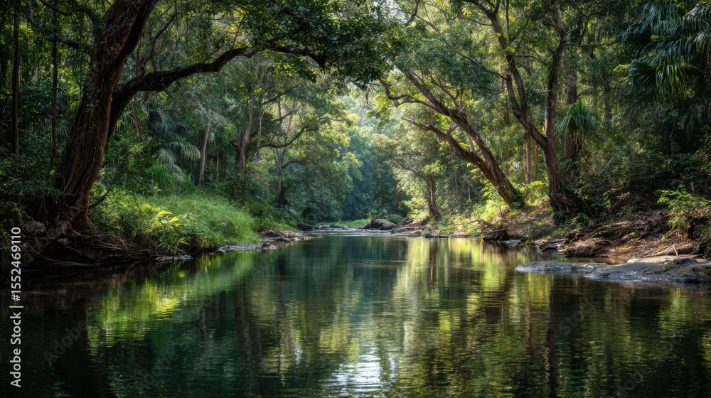 A Sunlit Bend In A Tropical River A Sunlit Bend In A Tropical River