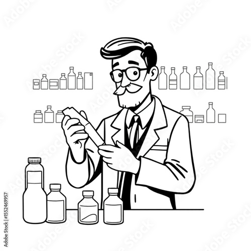 A chemist dispensing prescriptions and remedies
