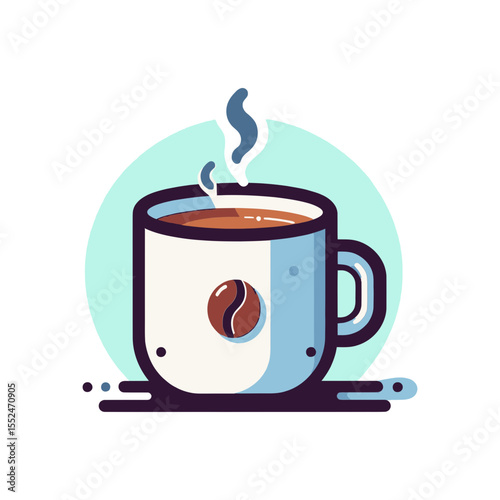 A steaming cartoon coffee mug with a coffee bean icon. Ideal for websites or blogs about coffee shops, cafes, morning routines, breaks, hot beverages, or a cozy atmosphere.

