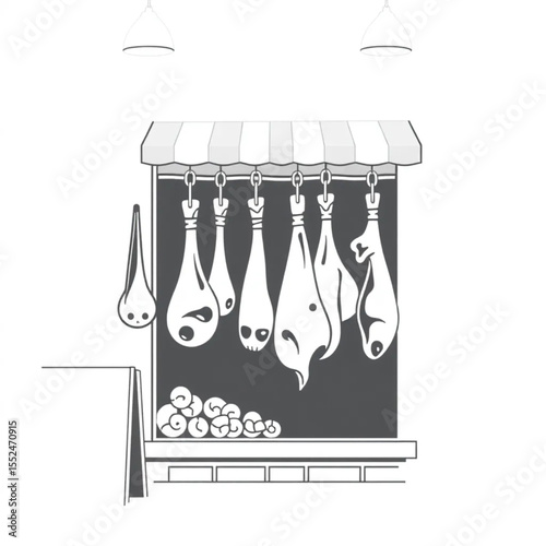 A butcher's shop with game hanging in the window